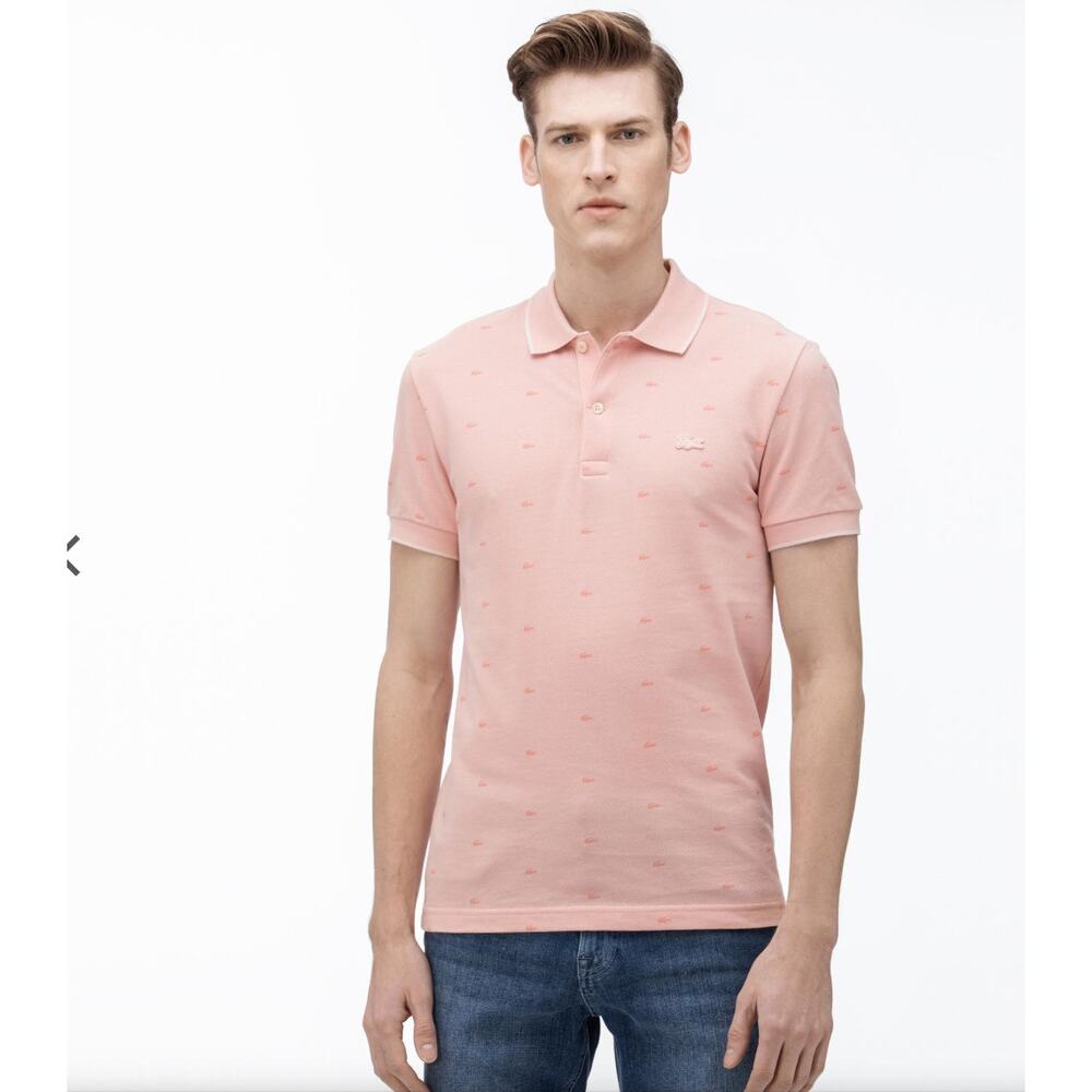 Lacoste Men's Slim Fit Micro Print Caviar Piqué Polo Pink PH5061 XF6 Small- RARE
